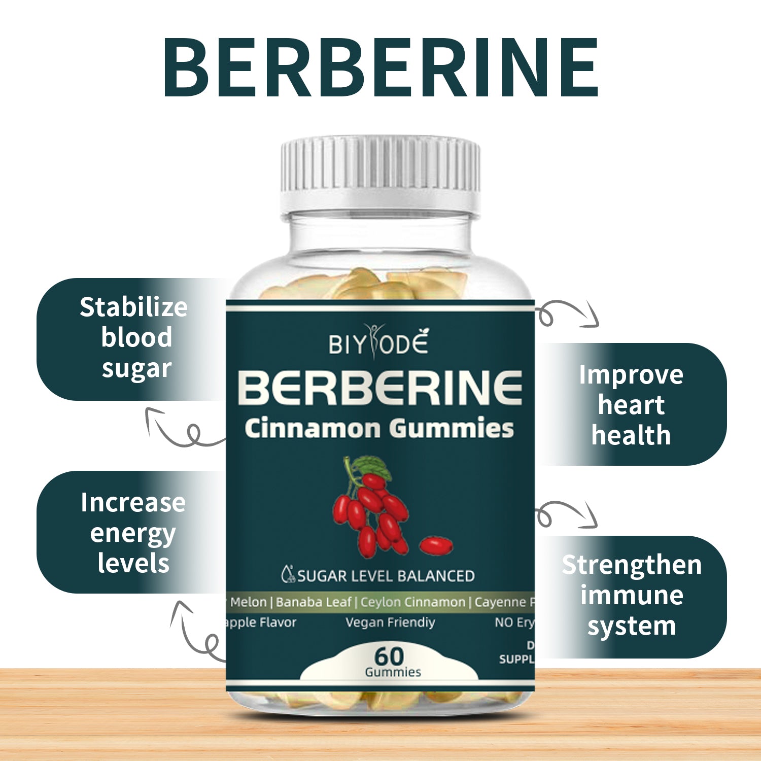 Biyode OEM ODM Wholesale Berberine Cinnamon Herbal Extract Gummies Natural Daily Wellness Support