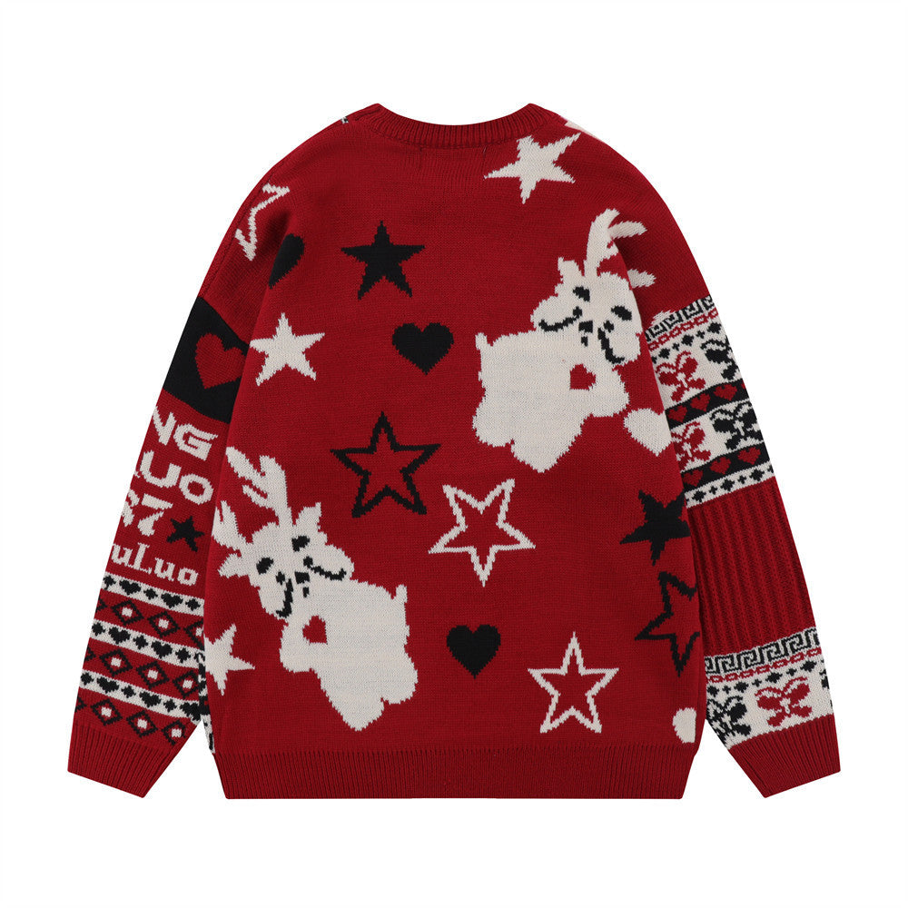 Christmas Cartoon Contrasting Color Jacquard Pullover Sweater