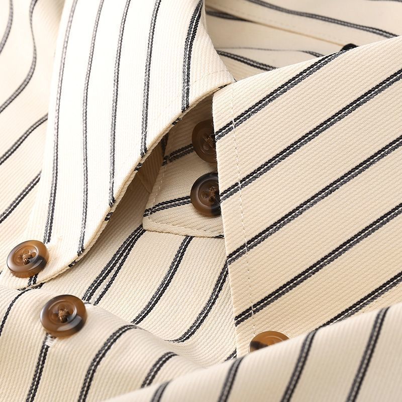 Spring And Autumn Non-ironing Striped Men's Long-sleeved Shirt