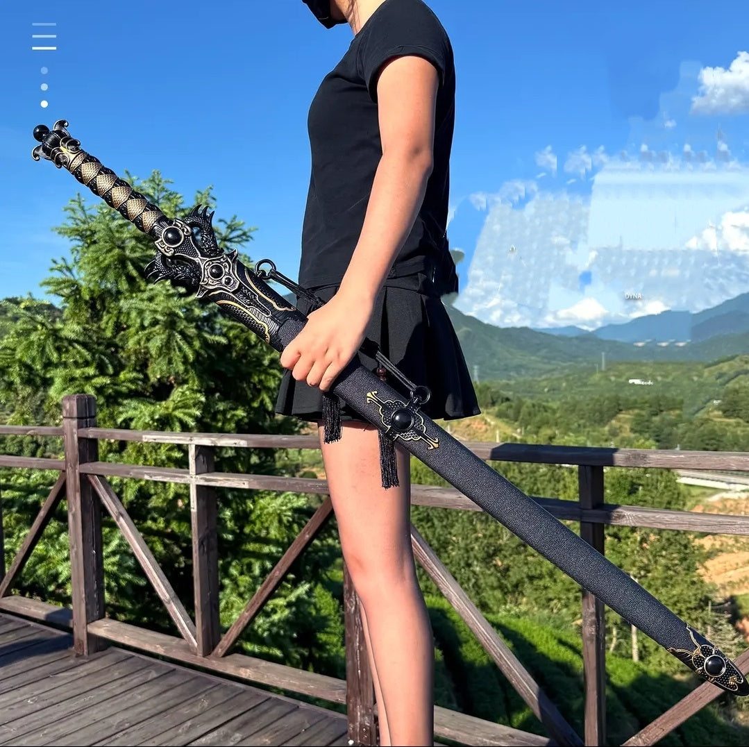 Black Mofeng Sword From Longquan City One-piece High Manganese Steel Collectible Cold Weapon Unsharpened Not For Self-Defense