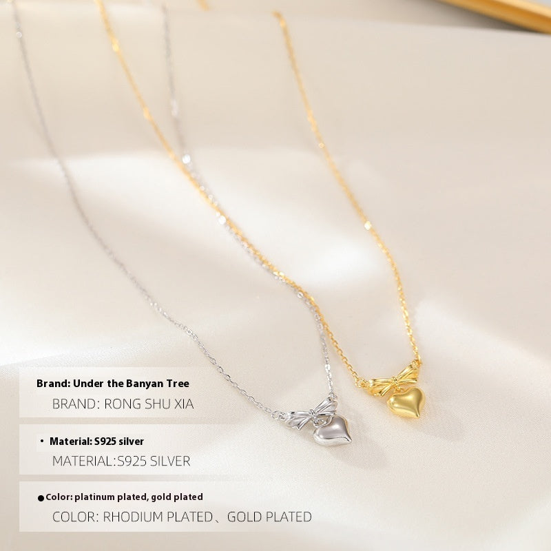 S925 Silver Korean Bow Love Pendant Necklace