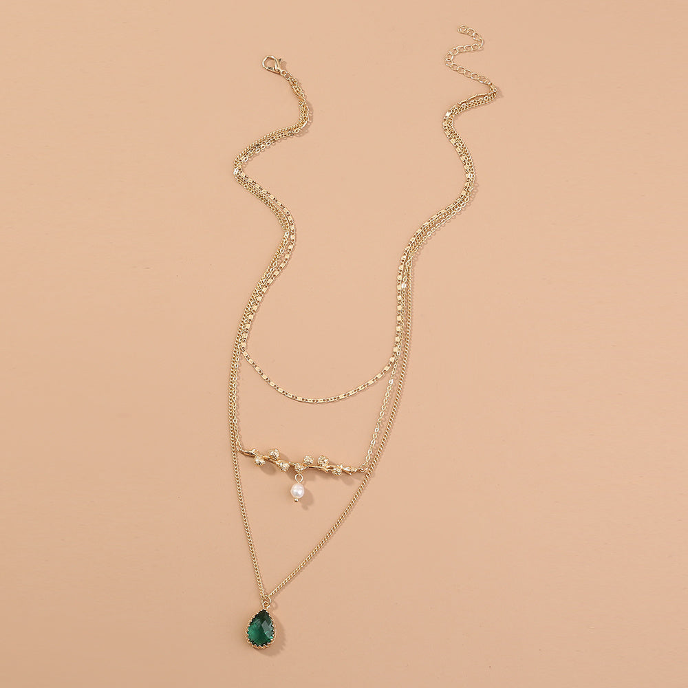 Natural Freshwater Pearl Drop Zircon Multi-layer Necklace