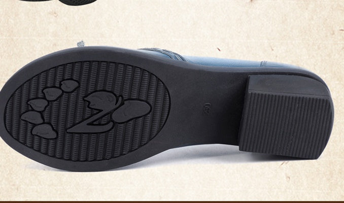 Ethnic style single shoes leather thick with round head women's shoes retro shallow shoes