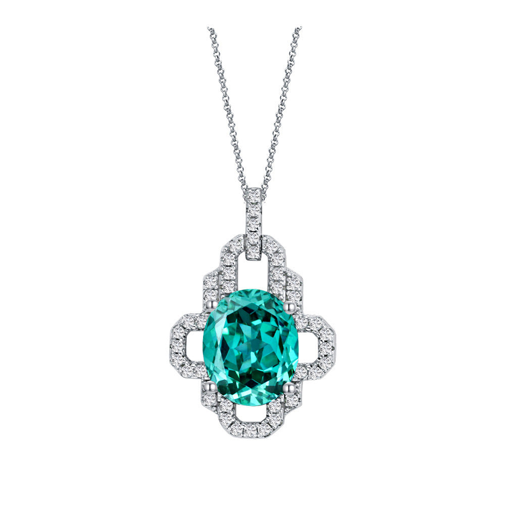 New 925 Silver 4ct Egg Shape Synthetic Paraiba Necklace