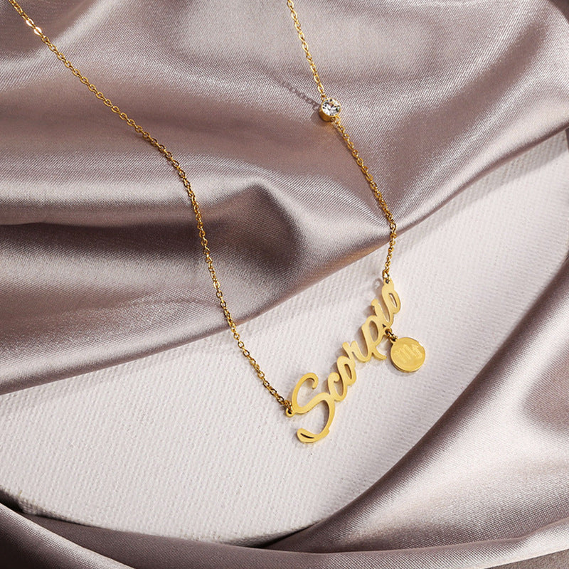 Titanium Steel Diamond Jewelry Twelve Constellation Necklace Pendant Clavicle Chain