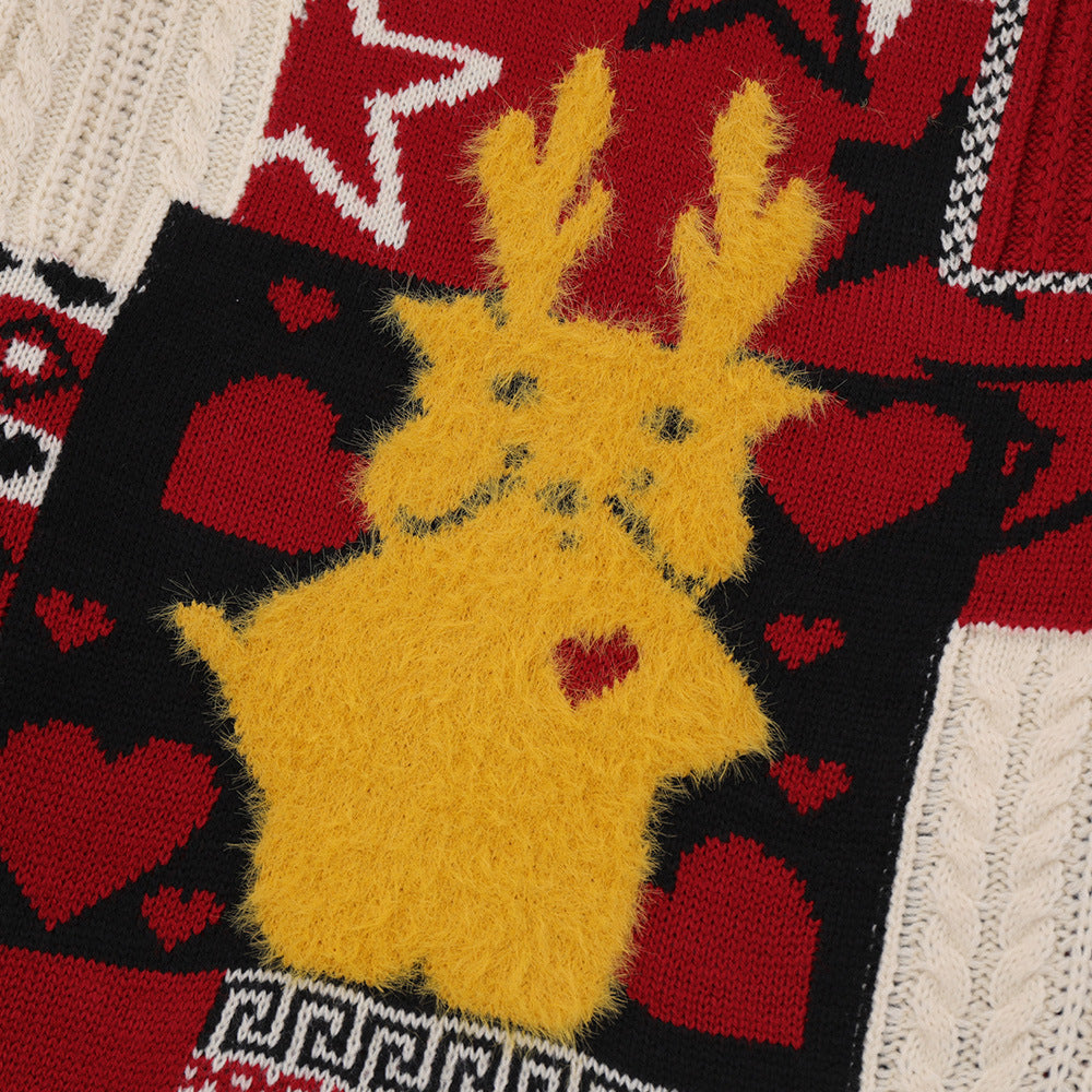 Christmas Cartoon Contrasting Color Jacquard Pullover Sweater