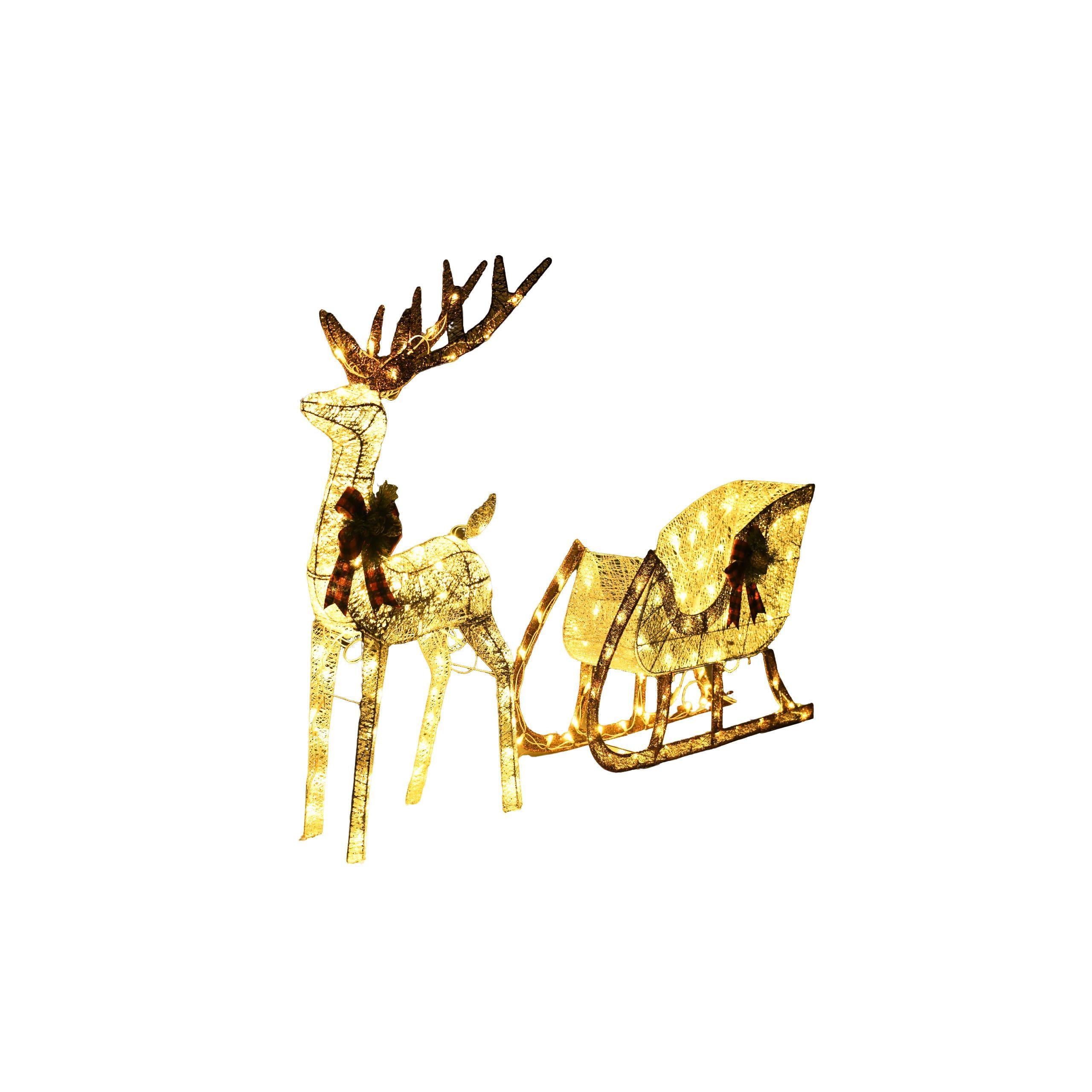 48-inch Christmas Reindeer And 38-inch Sleigh Decorations Create A Festive Atmosphere, Suitable For Indoor And Outdoor Scenes, A Must-have For Christmas