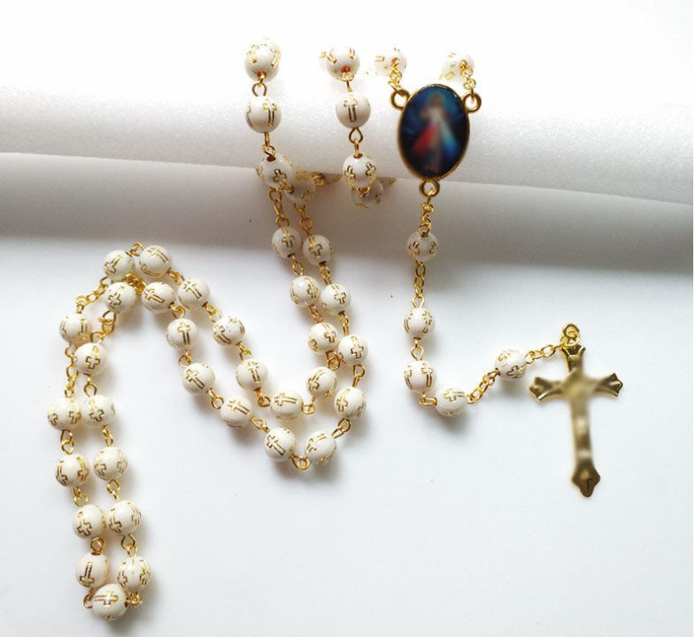 Bronzing Cross Bead Cross Pendant Acrylic Necklace