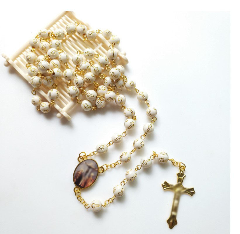 Bronzing Cross Bead Cross Pendant Acrylic Necklace