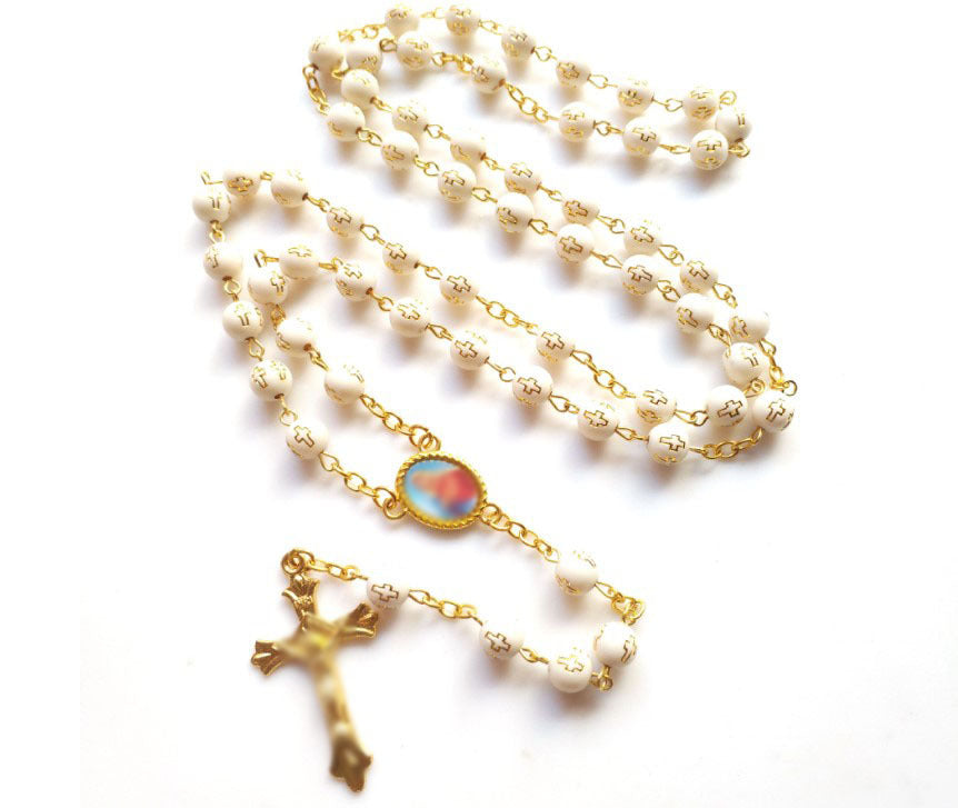 Bronzing Cross Bead Cross Pendant Acrylic Necklace