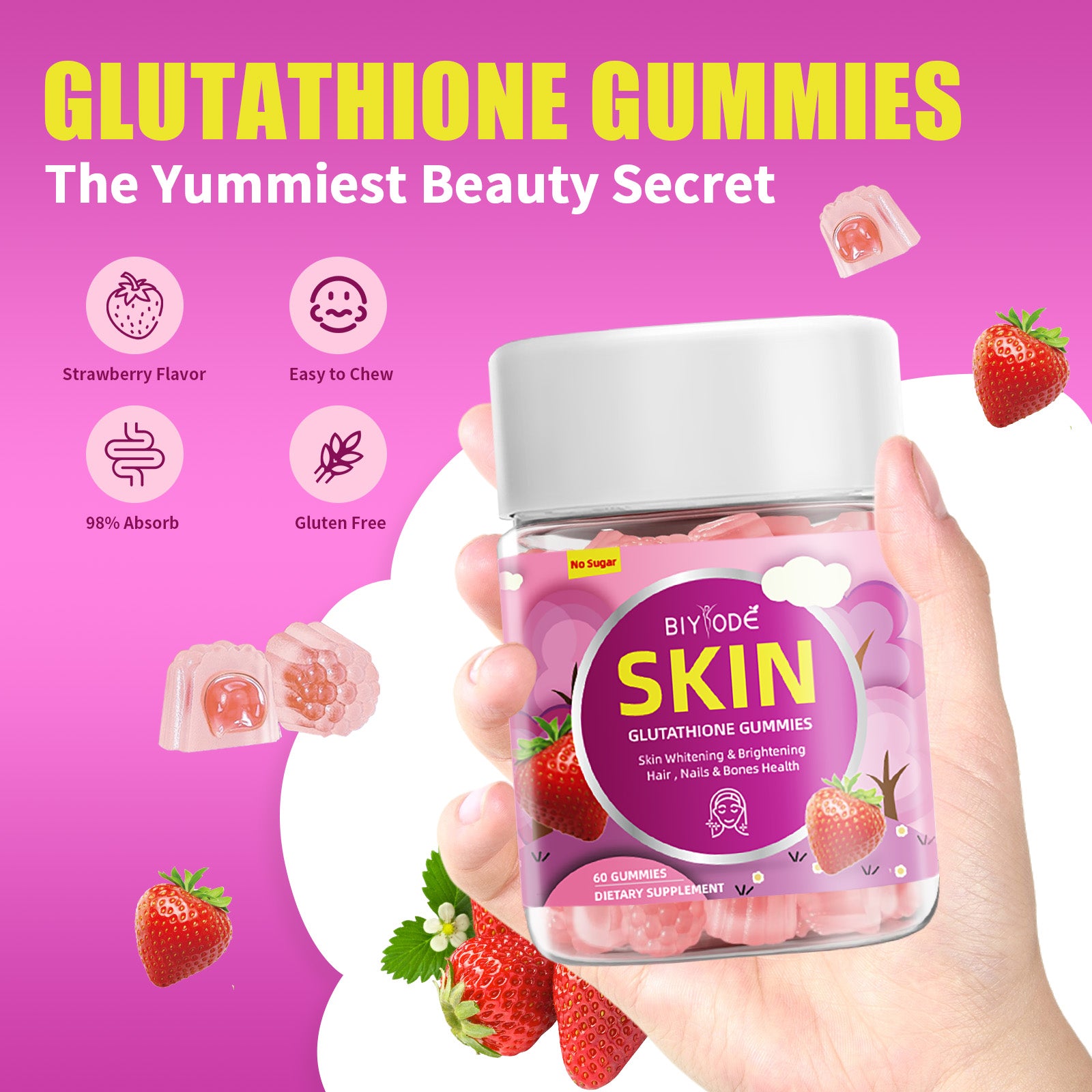 Wholesale Certified Gummies Manufacturer NSF HALAL COA GMP Skin Whitening Hair Nails Bone Health Supplement