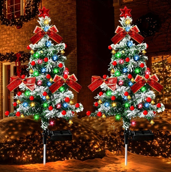 2pcs Solar Christmas Cedar Tree Lights Outdoor Lawn Ground Plug Patio Landscape Balcony Christmas