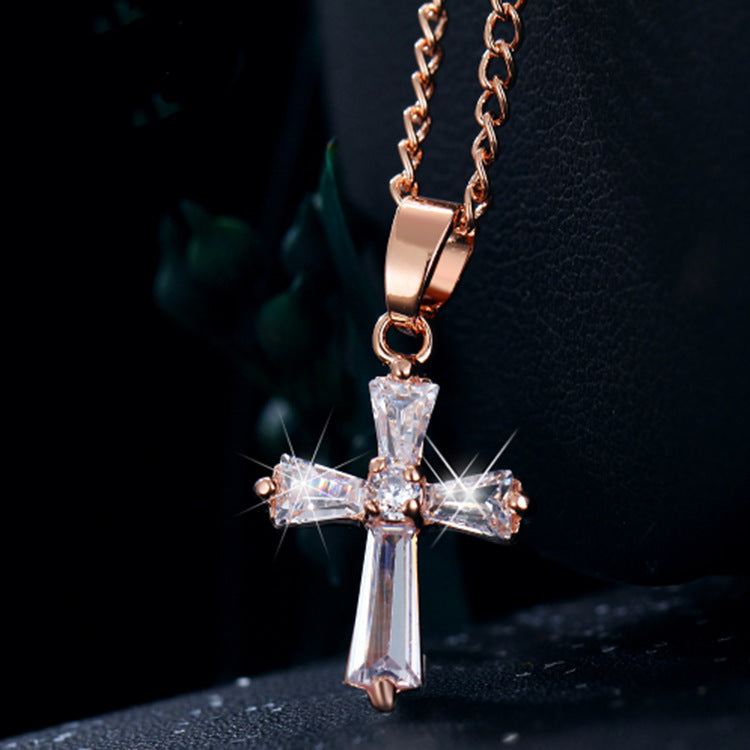 Cross gemstone crystal necklace