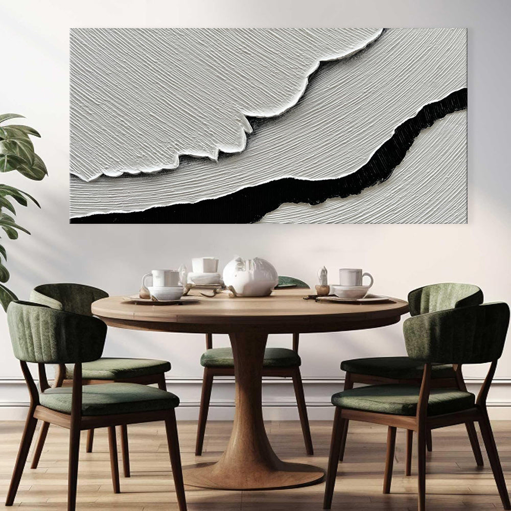 Black White Sea Waves Abstract Paintings Hand-painted Wall Art Horizontal Oil Painting Textured Art Home Living Room Bedroom Decor