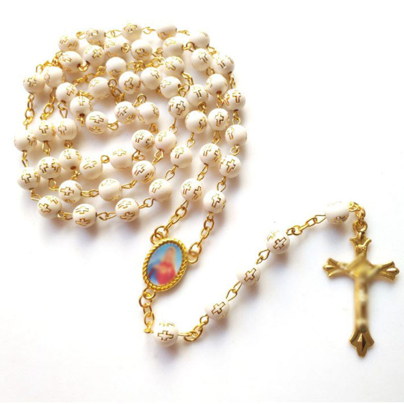 Bronzing Cross Bead Cross Pendant Acrylic Necklace