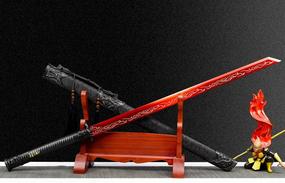 Blazing Flame Integral Tang Dynasty Horizontal Sword High Manganese Steel Self-Defense Cold Weapon  Collection-Grade  Unsharpened