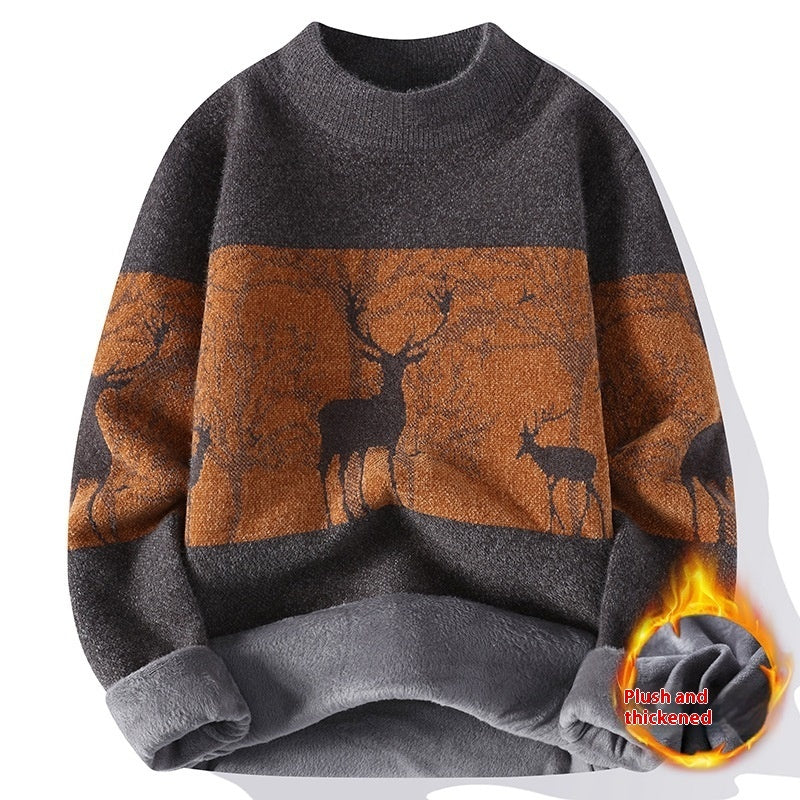 Chenille Mock Neck Sweater Men's Winter Coat