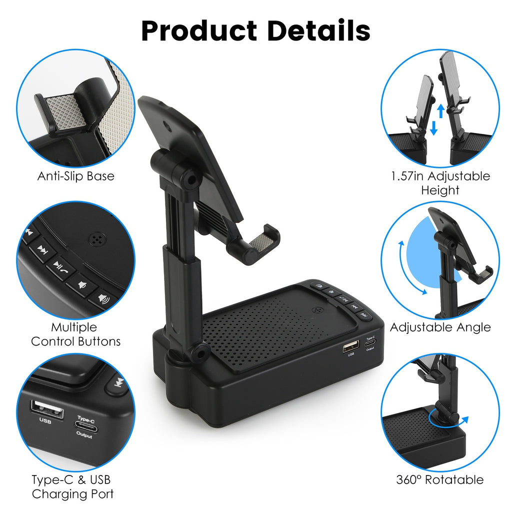 1Pc Cell Phone Stand With HD Surround Wireless Speaker Power Bank Portable Foldable Charging Phone Stand With Anti Slip Base Compatible With Phone Tablet For Home Office Outdoor