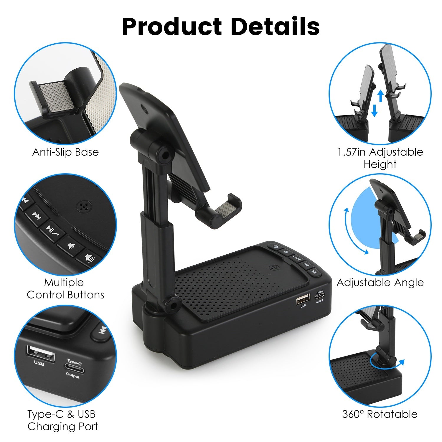 1Pc Cell Phone Stand With HD Surround Wireless Speaker Power Bank Portable Foldable Charging Phone Stand With Anti Slip Base Compatible With Phone Tablet For Home Office Outdoor