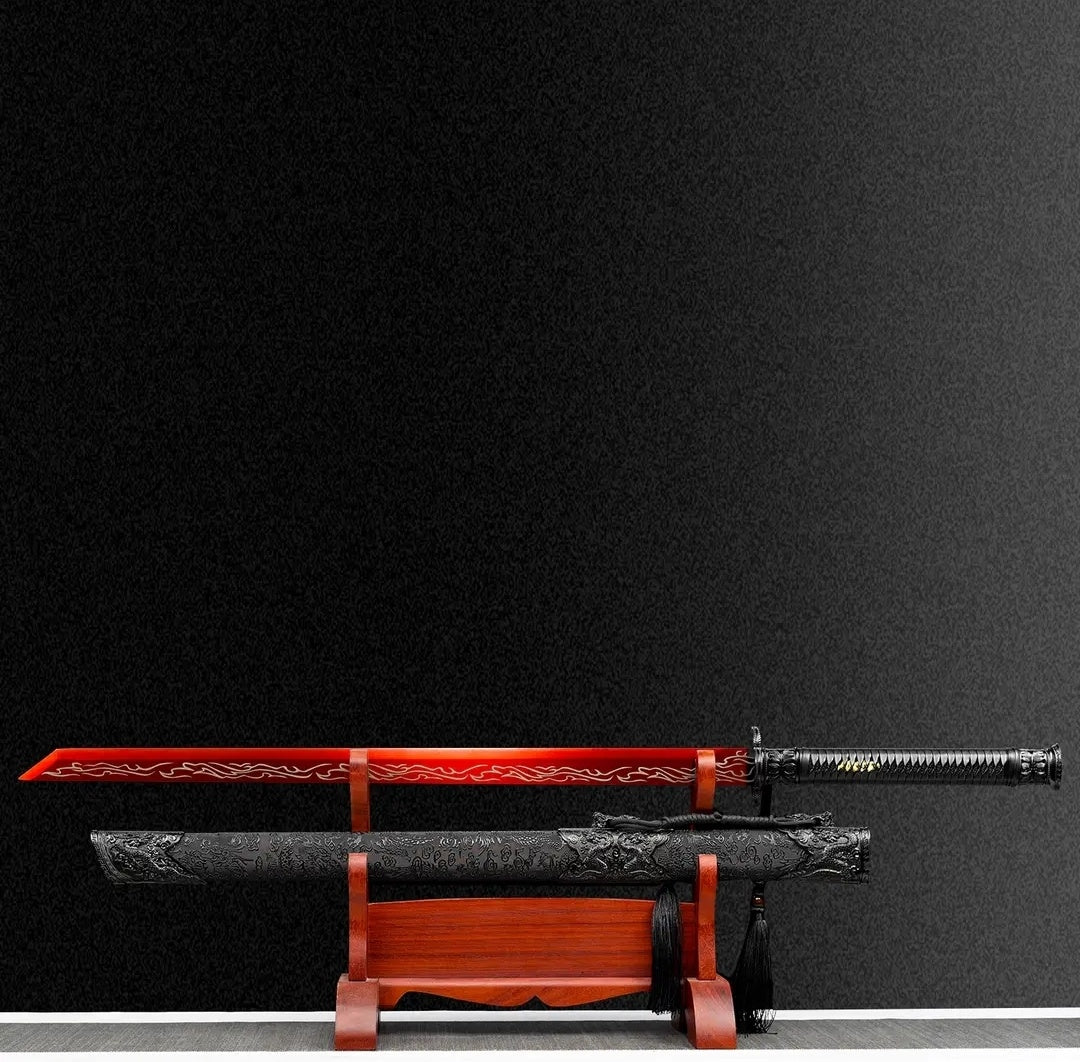 Blazing Flame Integral Tang Dynasty Horizontal Sword High Manganese Steel Self-Defense Cold Weapon  Collection-Grade  Unsharpened