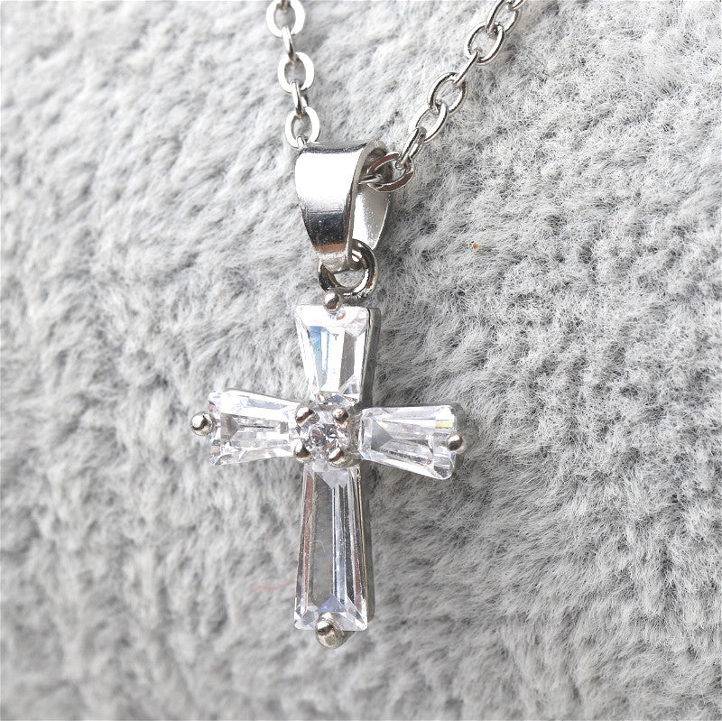 Cross gemstone crystal necklace