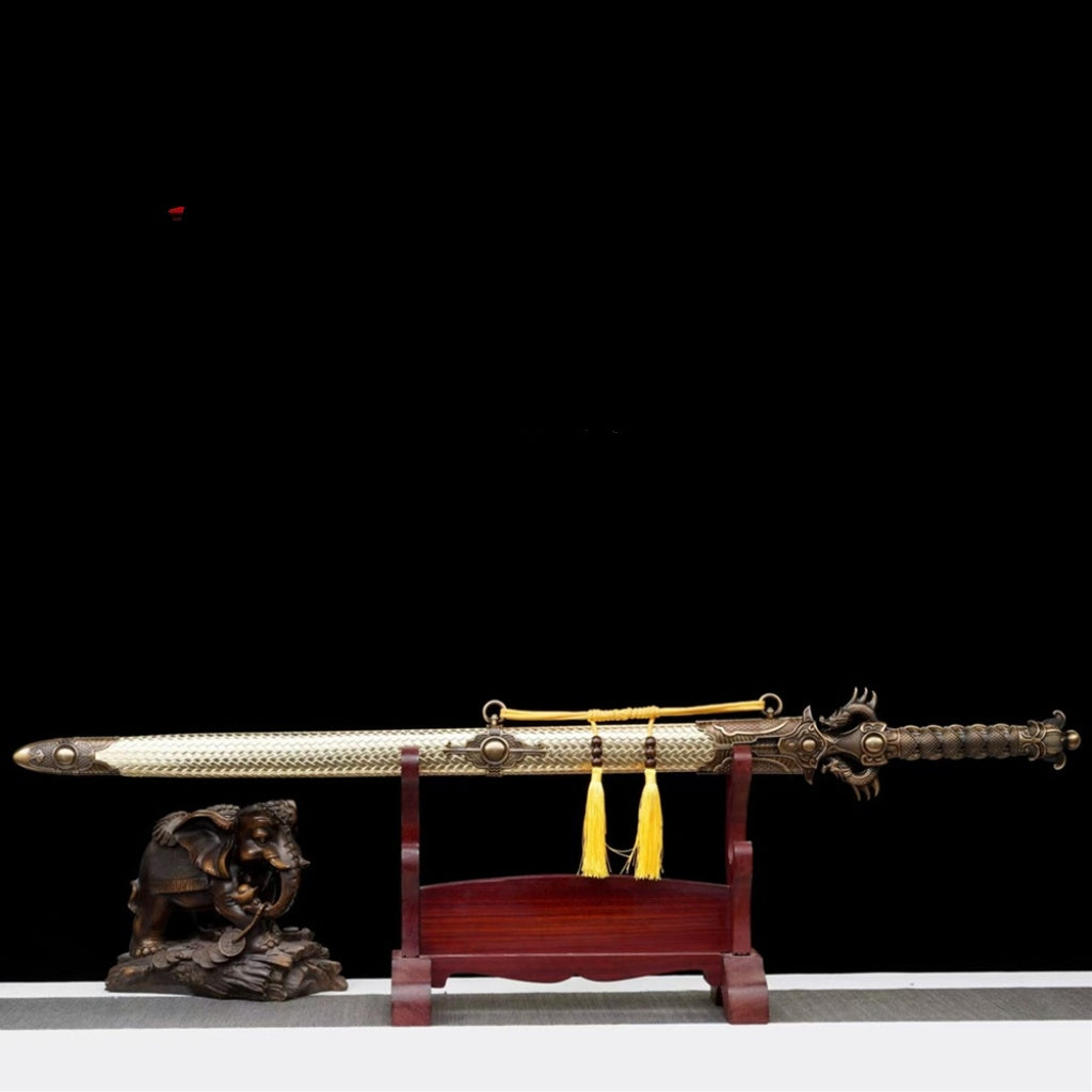 Long Dragon Emperor Sword  Long-Style Ancient Sword Han-Style Sword Integrally Forged Manganese Steel Hard Sword Tang-Style Horizontal Sword Weapon Unsharpened