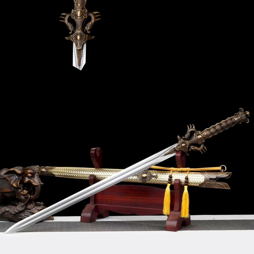 Long Dragon Emperor Sword  Long-Style Ancient Sword Han-Style Sword Integrally Forged Manganese Steel Hard Sword Tang-Style Horizontal Sword Weapon Unsharpened