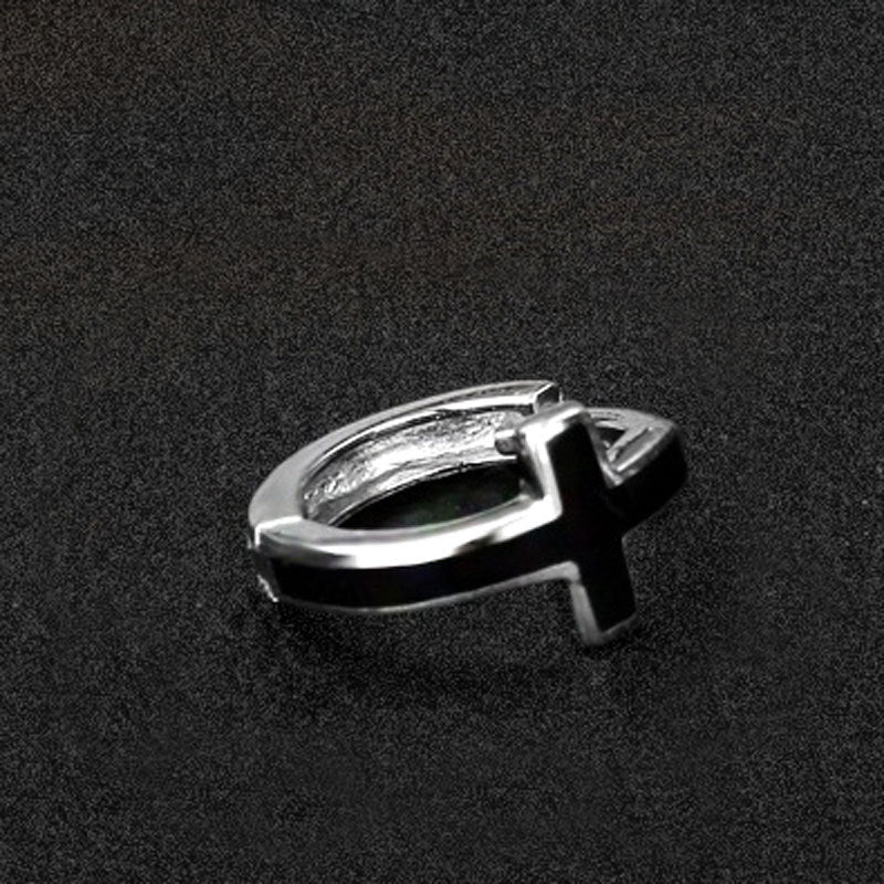 Men's Silver Black Cross Earrings