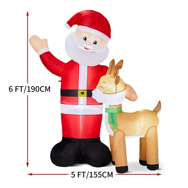 6.3FT Lighted Christmas Inflatable Decoration, Inflatable Santa And Reindeer, Funny Blow Up Yard Decorations With Built-in LED Lights For Holiday Party Front Yard Lawn Garden Decor