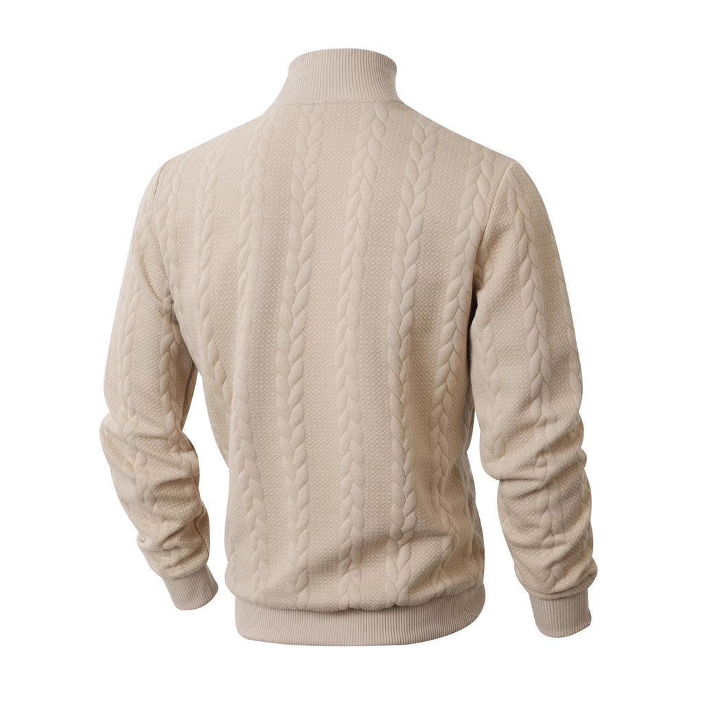 Knitted Solid Color Men's Fashion Jacquard High Collar Warm Sweater