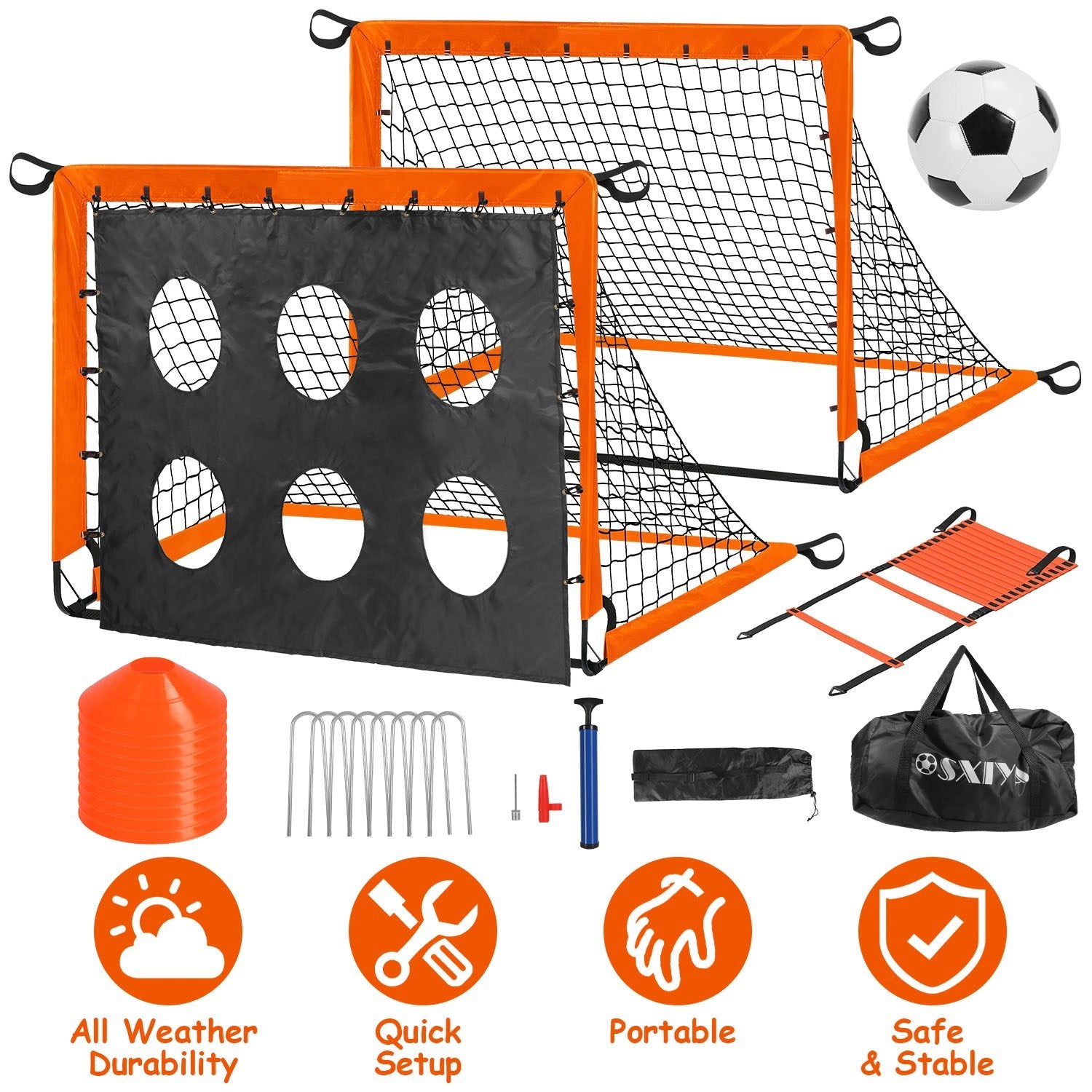 1Set Kids Soccer Goals Set For Yard Portable Soccer Training Equipment With Cones Agility Ladder Target Carry Bag For Toddler Outdoor Sport Play
