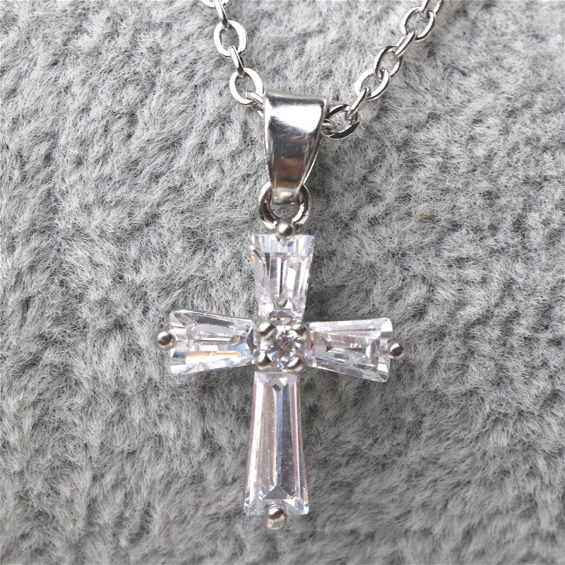 Cross gemstone crystal necklace