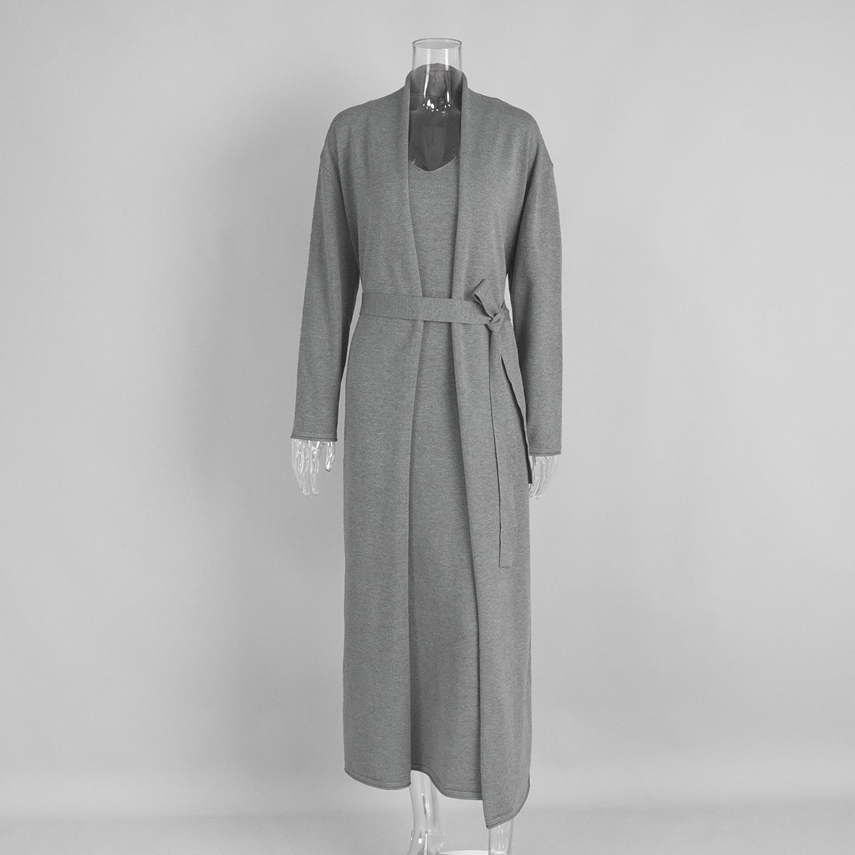 Knitted Long Sleeve Cardigan Suspender Dress Suit