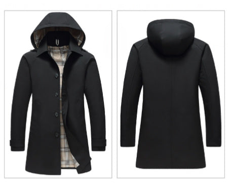 Men's Trench Coat Detachable Hat Light Luxury Business