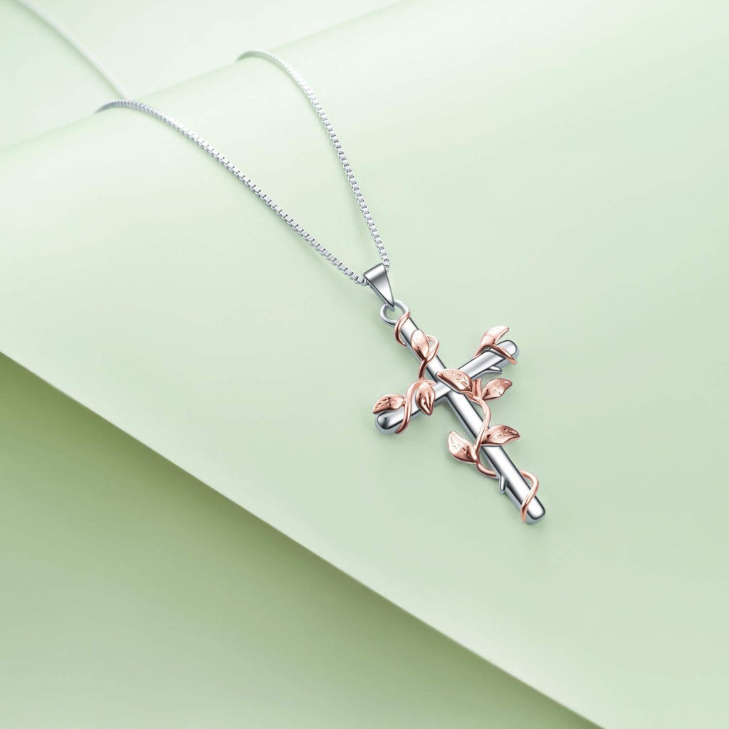 Sterling Silver Rose Flower Cross Pendant Necklace Jewelry Gifts