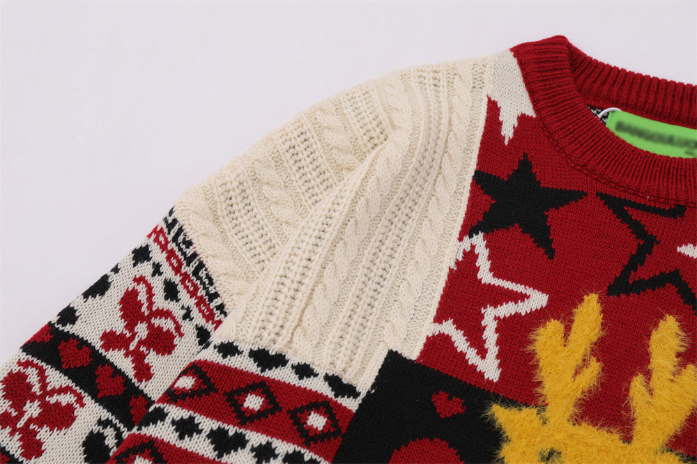 Christmas Cartoon Contrasting Color Jacquard Pullover Sweater