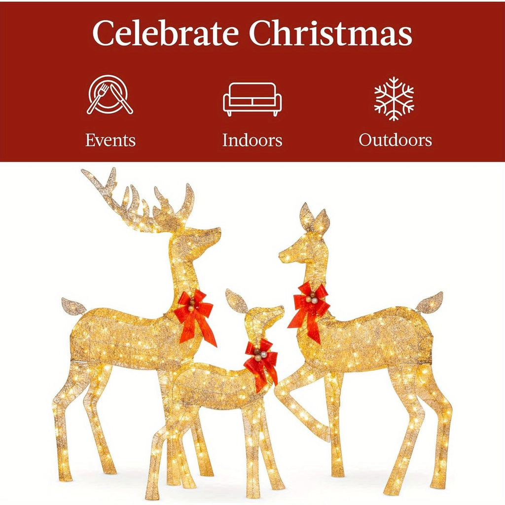Golden Christmas Reindeer Set - 3-Piece Holiday Decoration
