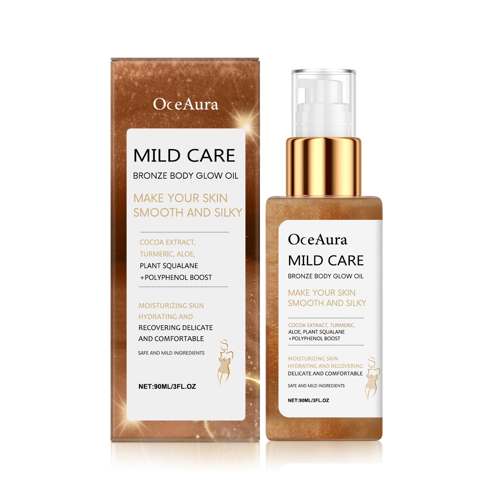 OceAura Bronze Body Glitter Oil Glitter Bronzer Rose Gold Highlighter Waterproof Moisturizing Massage