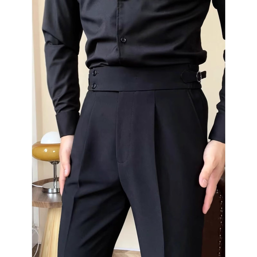 Men's High-waisted Straight-leg Trousers Casual Dress Pants