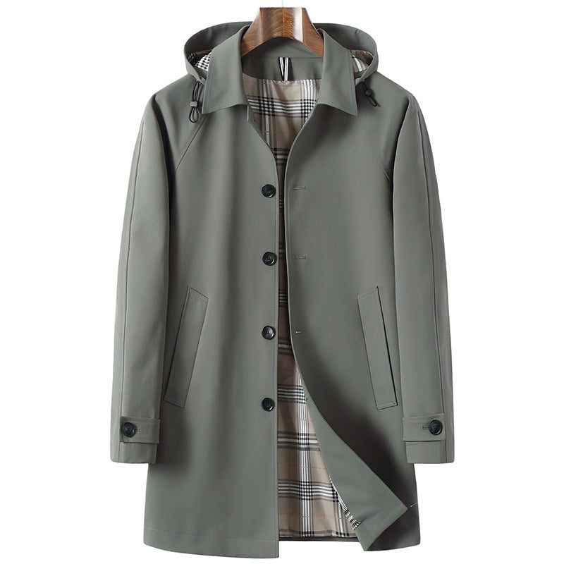 Men's Trench Coat Detachable Hat Light Luxury Business