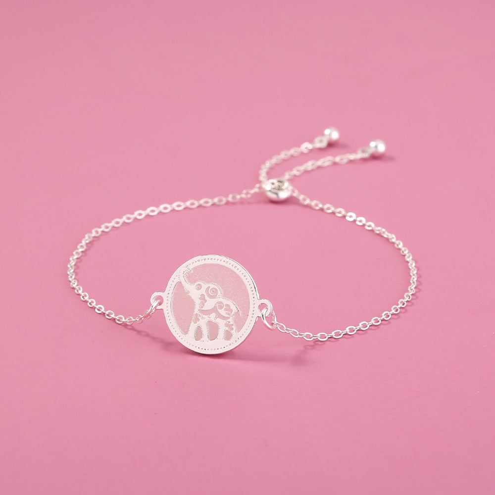 Silver Round copper disc luminous elephant bracelet