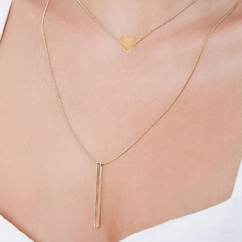 Europe And The United States New Personality INS Copper Love Safety Pin Pendant Multi-layer Copper Collarbone Chain Necklace Woman