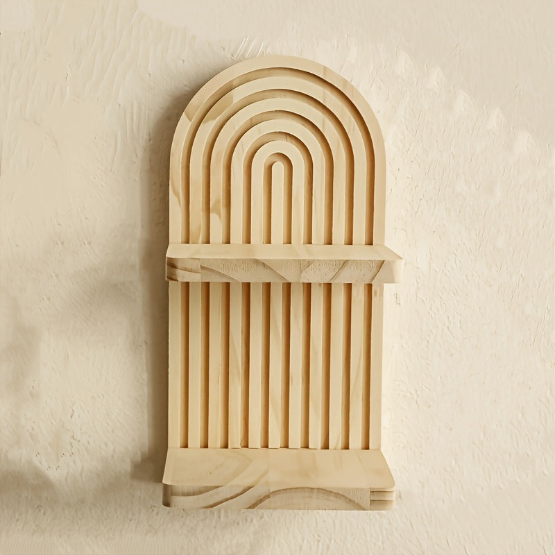 2 Wooden Double Wall Shelves - Simple Faux Wood Curved Shelves With Decorative Tops, Space-saving For Storing Plants, Books And Decorations - Versatile Wall-mounted Organizers For Your Living Room