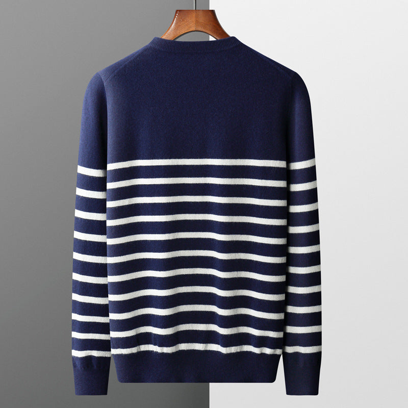 Round Neck Thin Navy-striped Shirt Knitted Sweater