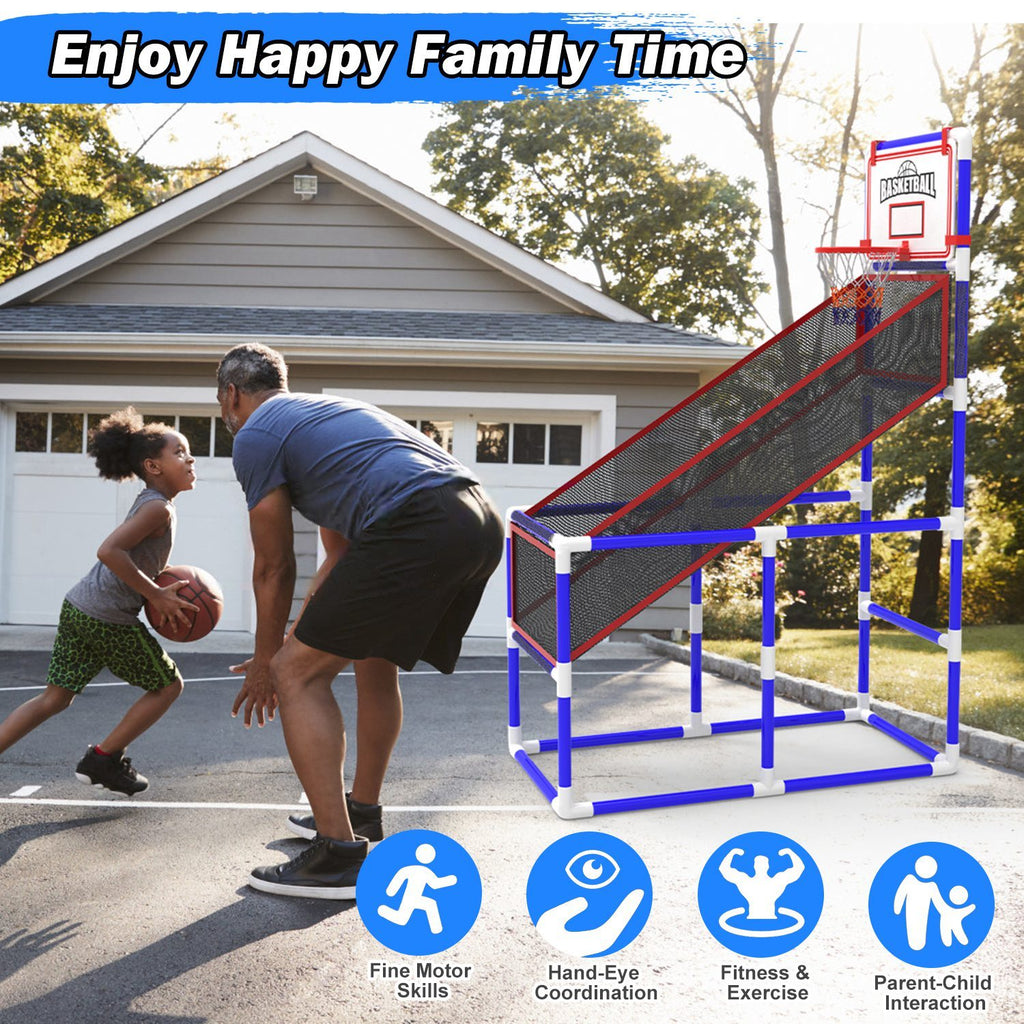 1Set Kids Basketball Game Set With 2 Balls Adjustable Height Basketball Hoop Arcade Game Indoor Outdoor Toys For Boys Girls Aged 3 To 12