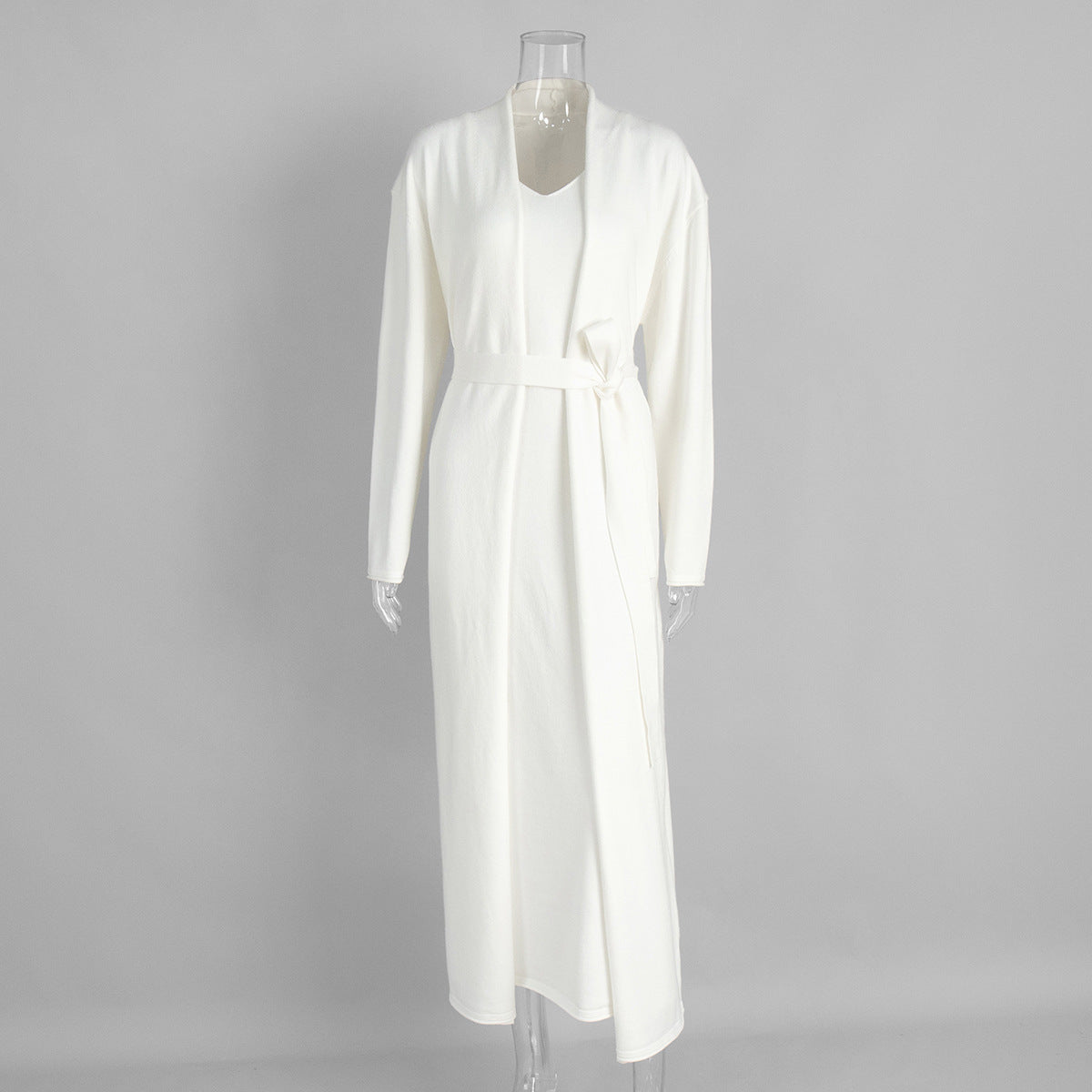 Knitted Long Sleeve Cardigan Suspender Dress Suit