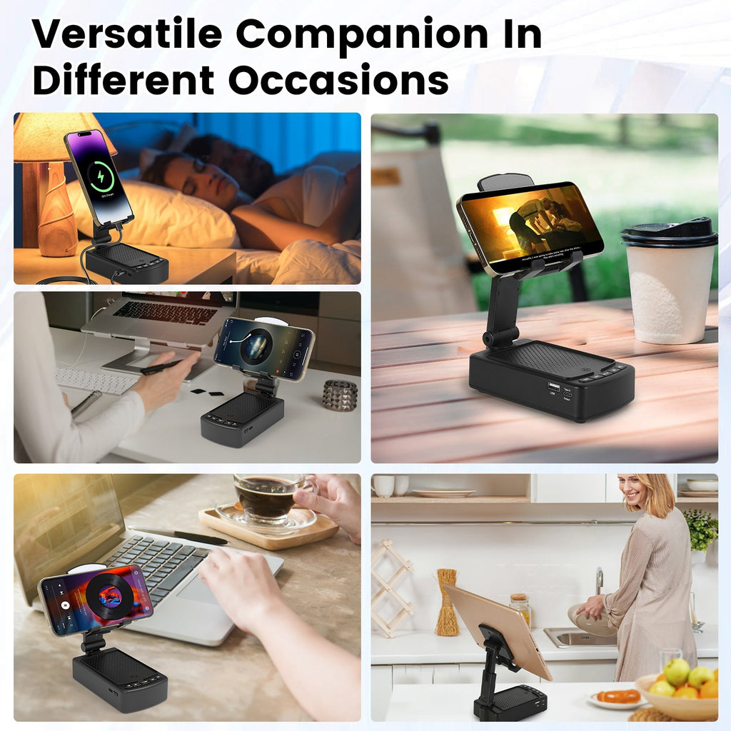 1Pc Cell Phone Stand With HD Surround Wireless Speaker Power Bank Portable Foldable Charging Phone Stand With Anti Slip Base Compatible With Phone Tablet For Home Office Outdoor