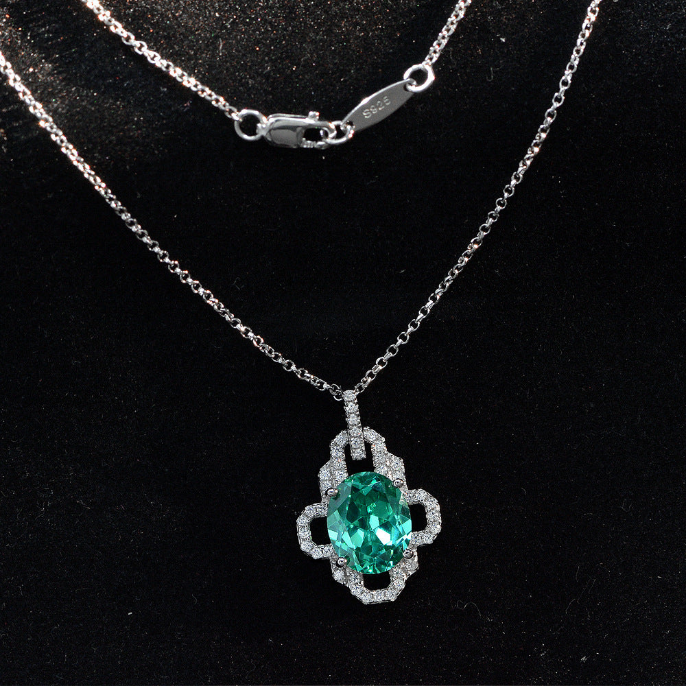 New 925 Silver 4ct Egg Shape Synthetic Paraiba Necklace