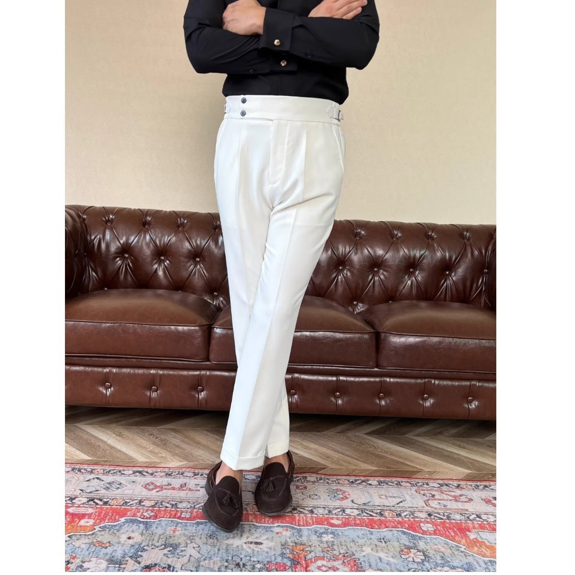 Men's High-waisted Straight-leg Trousers Casual Dress Pants