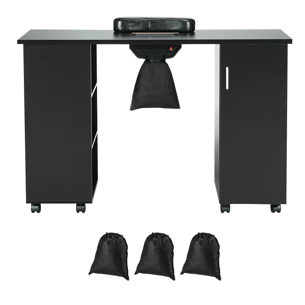 VEVOR Manicure Table, Nail Table Station With Electric Dust Collector, Moveable Nail Tech Desk With 8 Wheels  4 Lockable , 3 Dust Bag & Wrist Rest, MDF Nail Art Workstation For Spa Beauty Salon, Black